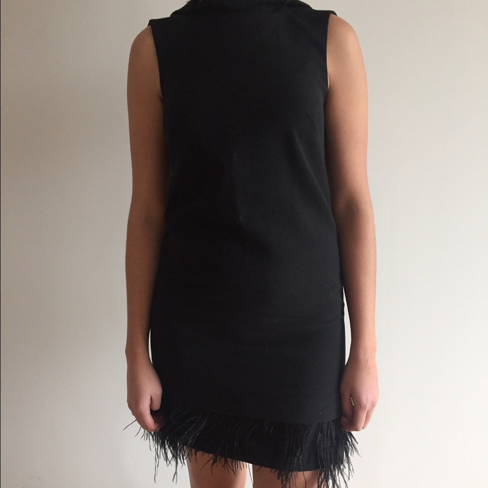 Black ANN TAYLOR dress with feathers